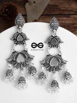 The Triple Layered Mirror Jhumkis - Oxidised Boho Earrings