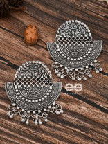 The Intricate Moon Artwork - Oxidised Boho Earrings