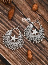 The Moon and Star Danglers - Oxidised Boho Earrings