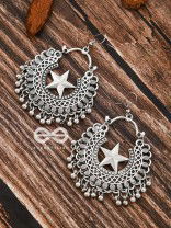 The Moon and Star Danglers - Oxidised Boho Earrings