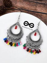 The Intricate Motif Drops - Oxidised Boho Earrings - Multicolour