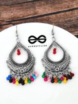 The Intricate Motif Drops - Oxidised Boho Earrings - Multicolour