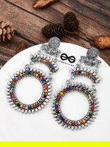 The layered Beaded Sun Oxidised Boho Earrings