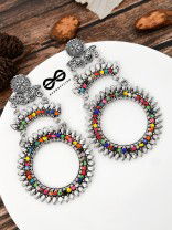 The layered Beaded Sun Oxidised Boho Earrings