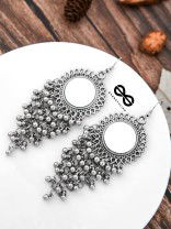The Meshed Mirror Sun - Oxidised Boho Earrings