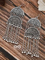 The Double Intricate Moon Danglers - Oxidised Boho Earrings