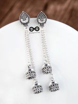 The Double Jhumki Droplet Danglers - Oxidised Boho Earrings