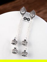 The Double Jhumki Droplet Danglers - Oxidised Boho Earrings