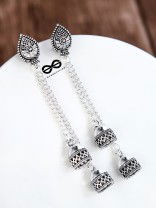 The Double Jhumki Droplet Danglers - Oxidised Boho Earrings