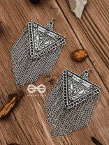 The Triangle Chained Danglers - Oxidised Boho Earrings