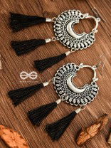The Motif Moon Tassels (Black) - Oxidised Boho Earrings