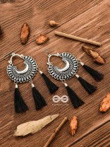 The Motif Moon Tassels (Black) - Oxidised Boho Earrings