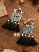 The Embellished Trunk Tassels (Black) - Oxidised Boho Earrings