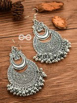 The Layered Vintage Motif Moons - Oxidised Boho Earrings