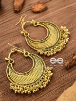 The Meshed Moon (Golden) - Oxidised Boho Earrings