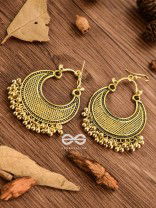The Meshed Moon (Golden) - Oxidised Boho Earrings