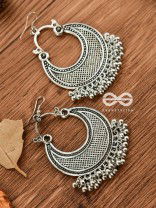 The Meshed Moon (Silver) - Oxidised Boho Earrings