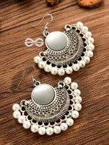 The Elegant Tribals - White - Oxidised Boho Earrings