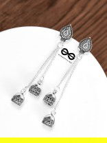 The Double Jhumki Geometric Droplet Danglers - Oxidised Boho Earrings
