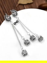 The Double Jhumki Curved Peacock Danglers - Oxidised Boho Earrings