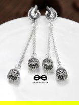 The Double Jhumki Curved Peacock Danglers - Oxidised Boho Earrings