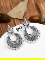 The Elegant Motif Pearls - Oxidised Boho Earrings