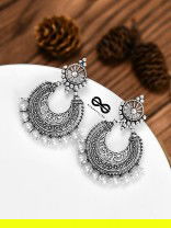 The Elegant Motif Pearls - Oxidised Boho Earrings