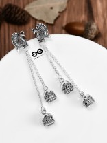 The Double Jhumki Intricate Peacock Danglers - Oxidised Boho Earrings