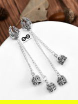 The Double Jhumki Vintage Peacock Danglers - Oxidised Boho Earrings