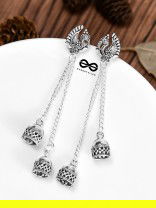 The Double Jhumki Vintage Peacock Danglers - Oxidised Boho Earrings