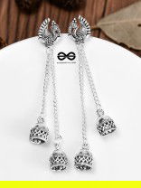 The Double Jhumki Vintage Peacock Danglers - Oxidised Boho Earrings