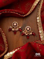 RUDRARAGA - MELODY OF RED - INTRICATE KUNDAN EARRINGS  WITH RUBY BEADS AND GOLDEN DETAILS