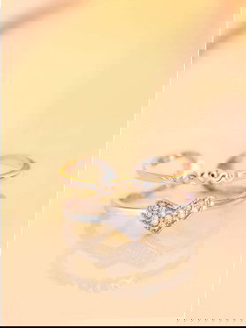 Silverette Love Heart Adjustable CZ Dual Ring