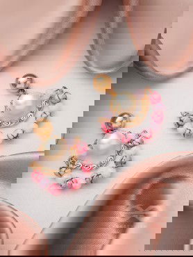 The Pink Moon- Golden Embellished Earrings