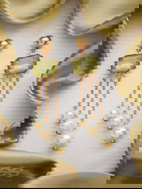 The Jade Drops- Golden Embellished Earrings