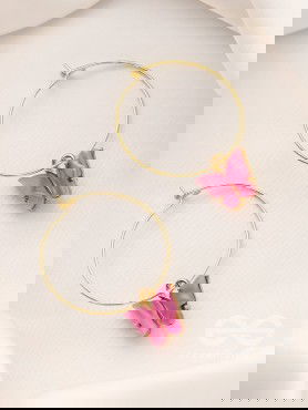 The Beauteous Butterfly Hoops (Pink) - Golden Casual Earrings
