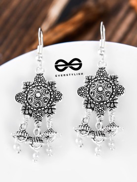 A Delightful Floral Artwork - Oxidised Boho Earrings