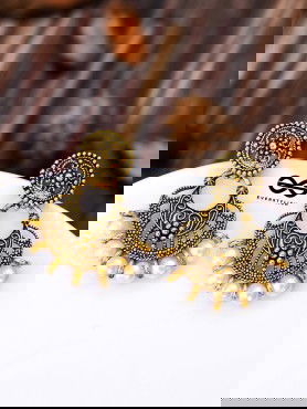 The Golden Pearl Artwork - Oxidised Boho Earrings