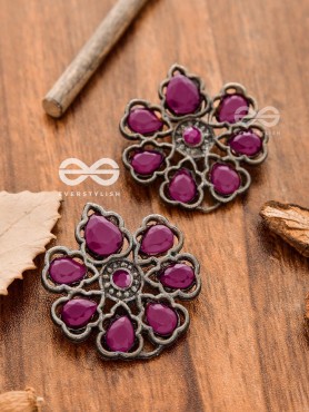 The Elegant Carved Beauties (Ruby Red) - Embellished Oxidised Collection