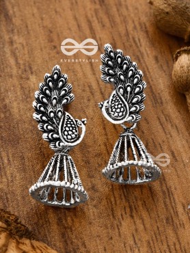 The Artsy Peacock Jhumkis - Tiny Trinket Earrings