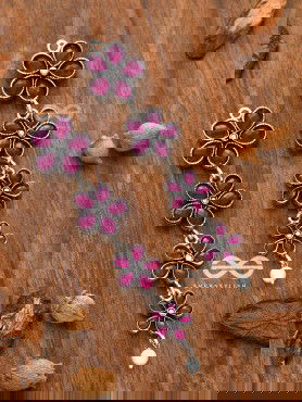 The Four Layered Dangling Floral Studs (Ruby Red) - Embellished Oxidised Collection