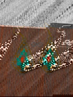 A Handcrafted Delight - Golden Turquoise Tribal Style Earrings