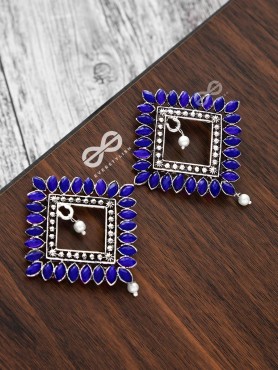 The Elegance Squared Studs (Sapphire Blue)- Embellished Oxidised Collection
