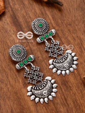 A Bohemian Statement (Emerald Green) - Embellished Oxidised Earrings