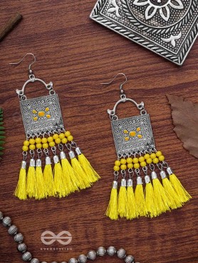 The Enamelled Tassel Squares(Bumblebee) - Oxidised Boho Earrings