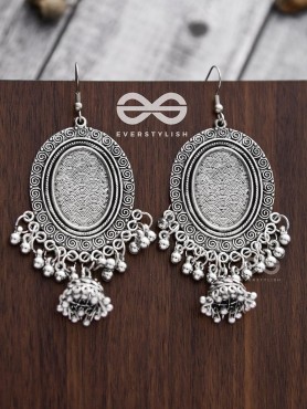 The Motif Mirror Frame Jhumkis - Oxidised Boho Earrings