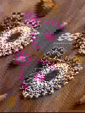 The Woman of Wonder - Embellished Oxidised Earrings (Ruby Red)