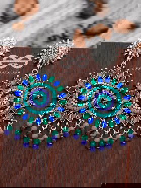 The Delightful Dreamy Danglers (Teal-Blue)- The Embellished Oxidised Collection