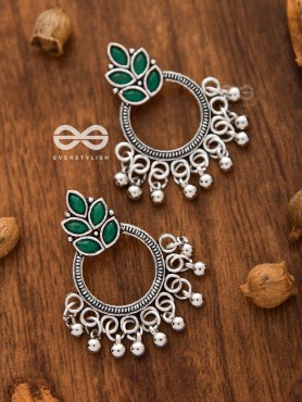 A touch of Bohemian Elegance (Emerald Green) - Embellished Oxidised Earrings