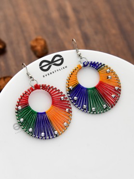 A Handwoven Delight - Multicoloured Handicraft Earrings